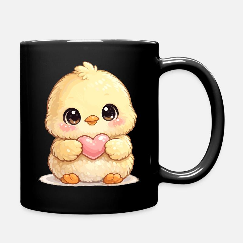 Cuddly chick with heart - Full Colour Mug - black