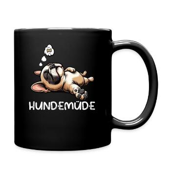 Hundemüde Französische Bulldogge Frenchie Frenchie - Tasse einfarbig - Schwarz - Rechts