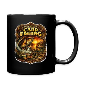 Born To Fish Carp Angel – Vintage-Anglerkunst - Tasse einfarbig - Schwarz - Rechts
