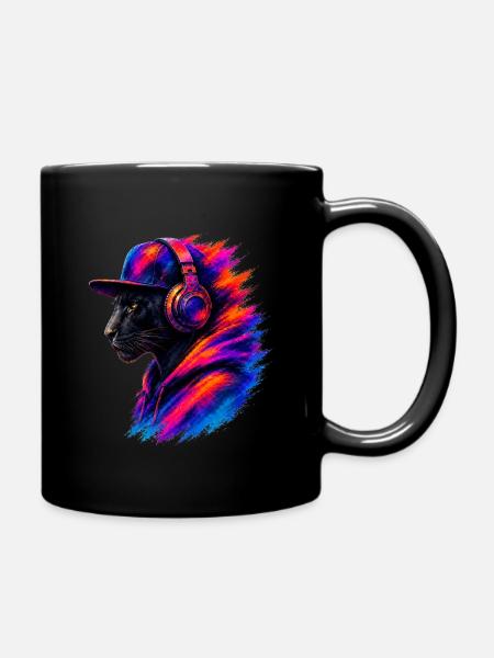 Panther mit Kopfhörern - Tasse einfarbig - Schwarz