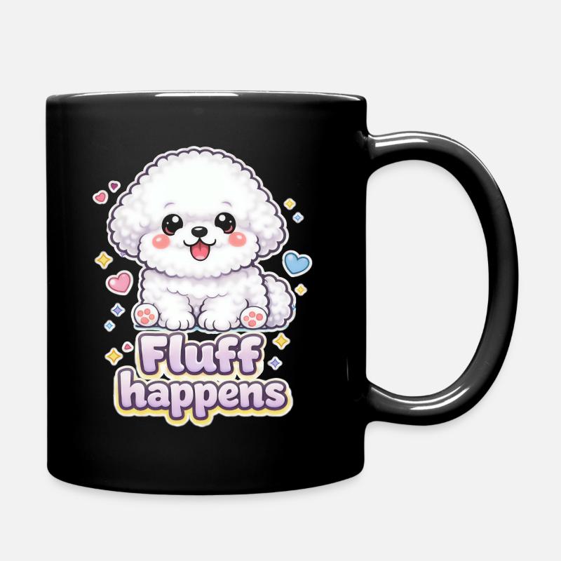 Fluff Happens – kawaii Bichon Dog Design - Full Colour Mug - black