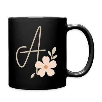 Monogramm Eine Blüte - Tasse einfarbig - Schwarz - Rechts