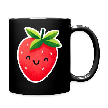 fraise mignonne souriante - Mug uni - noir - Droite