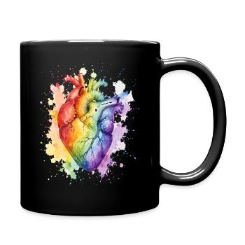 Herz in Regenbogen-Aquarell - Tasse einfarbig - Schwarz - Rechts