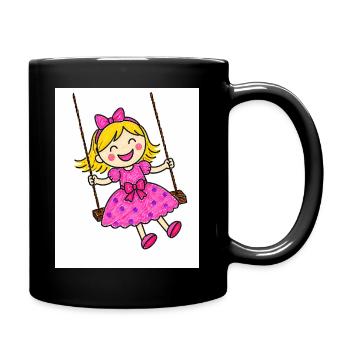 Cheerful girl sits on the swing - Full Colour Mug - black - Right