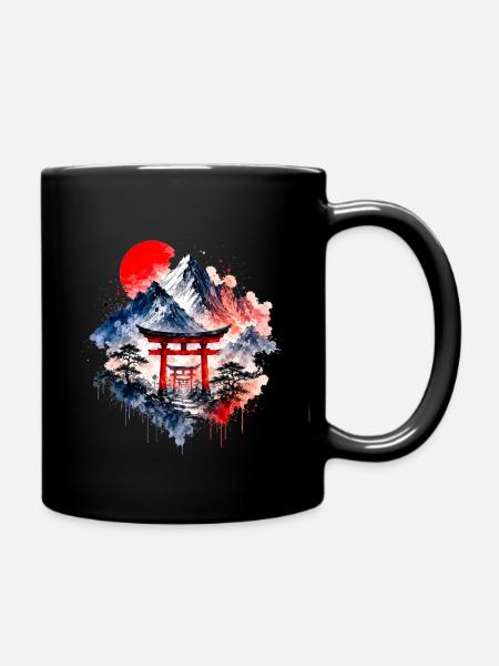 Japan Torii Mountain Sunrise - Full Colour Mug - black