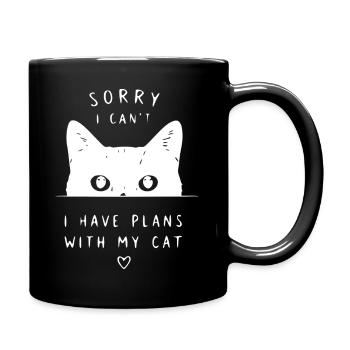 Sorry, I have plans with my cat - Full Colour Mug - black - Right
