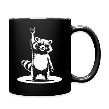 Rock Waschbär mit Sonnenbrille Devil Horns - Tasse einfarbig - Schwarz - Rechts