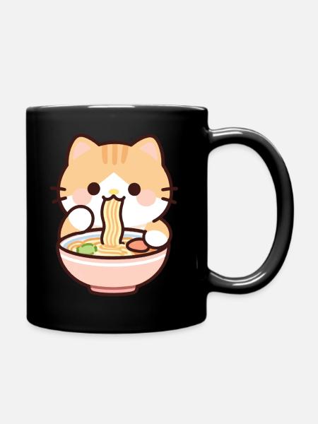 Kawaii Katze Ramen Nudelsuppe Geschenk - Tasse einfarbig - Schwarz