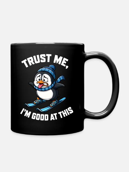 Penguin Skier Winter Sports Cartoon Funny - Full Colour Mug - black