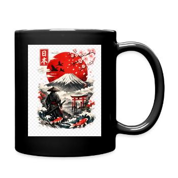 Samurai am Fuji: Koi, Torii & Kirschblüten - Tasse einfarbig - Schwarz - Rechts