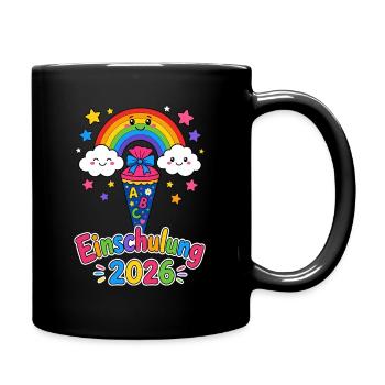 Einschulung 2026 Regenbogen - Tasse einfarbig - Schwarz - Rechts