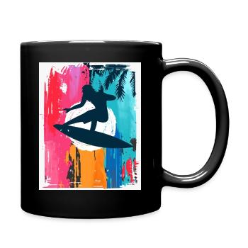 Surf-Silhouette im tropischen Sonnenuntergang - Tasse einfarbig - Schwarz - Rechts