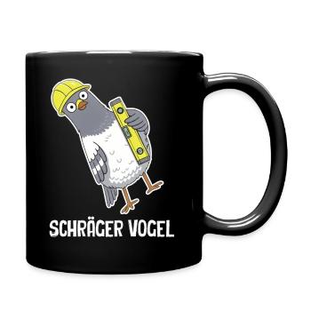 Schräger Vogel – Taube mit Wasserwaage - Tasse einfarbig - Schwarz - Rechts
