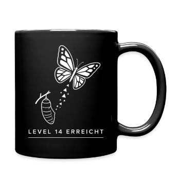 Level 14 Erreicht – Geburtstag Schmetterling - Tasse einfarbig - Schwarz - Rechts