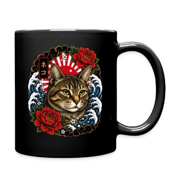 Katze im japanischen Irezumi Tattoo Stil - Tasse einfarbig - Schwarz - Rechts