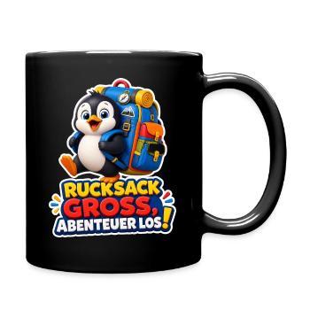 Pinguin Rucksack groß Abenteuer los Reise Humor - Tasse einfarbig - Schwarz - Rechts