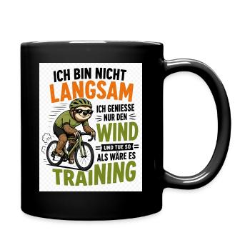 Faultier auf Fahrrad - Tasse einfarbig - Schwarz - Rechts