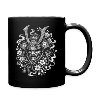 Samurai Kabuto helmet in Japanese tattoo style - Full Colour Mug - black - Right