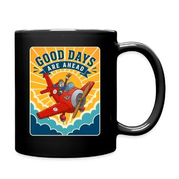 Good Days Are Coming – Retro Airplane - Full Colour Mug - black - Right