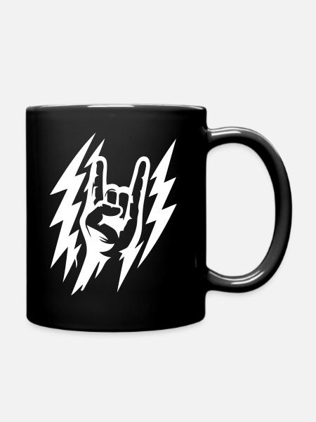 Rock Handzeichen Blitze Symbol Weiß - Tasse einfarbig - Schwarz