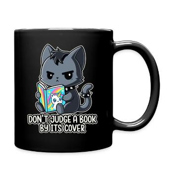 Goth-Katze liest - Tasse einfarbig - Schwarz - Rechts