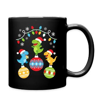 Süße Weihnachts Dinosaurier - Tasse einfarbig - Schwarz - Rechts
