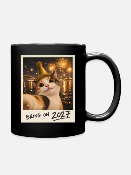 Bring On 2027 Glückskatze Selfie Silvester - Tasse einfarbig - Schwarz