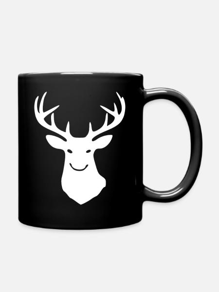 Hirschsilhouette Geweih Logo - Tasse einfarbig - Schwarz
