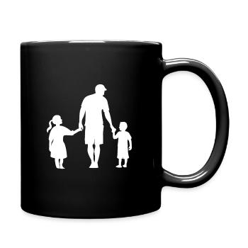 Vater Tochter Sohn 2 Kinder - Tasse einfarbig - Schwarz - Rechts