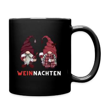 Weihnachten - Weihnachtswichtel mit Wein - Tasse einfarbig - Schwarz - Rechts