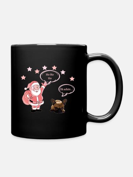 Weihnachtsmann und Frenchie, Hund, lustige Sprüche - Tasse einfarbig - Schwarz