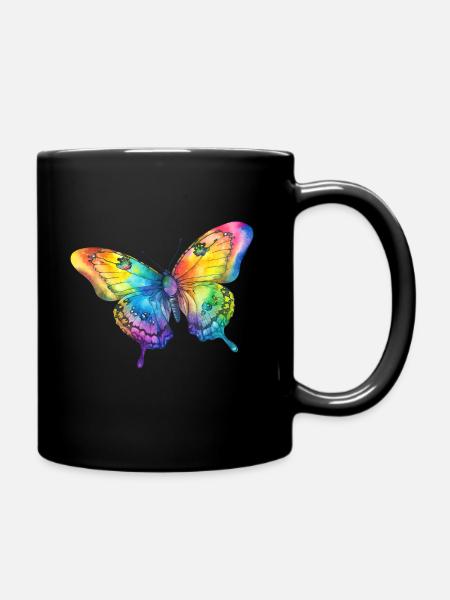 Couleurs arc-en-ciel papillon - Mug uni - noir