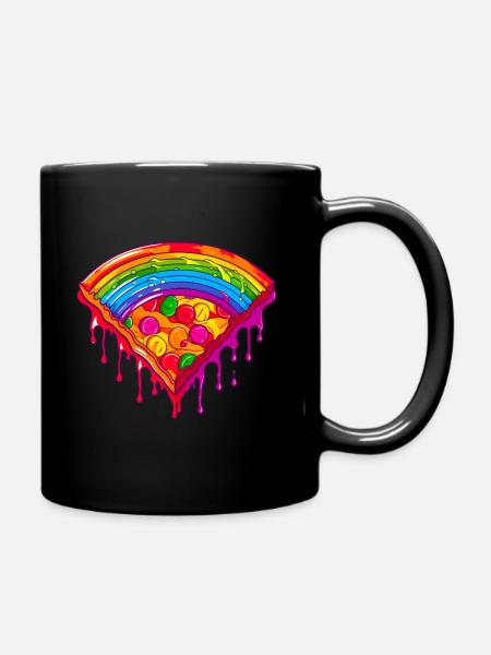 Regenbogen Pizzastück - Tasse einfarbig - Schwarz