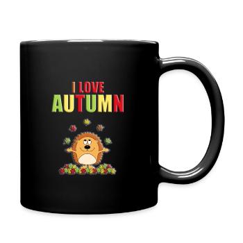 ICH LIEBE DEN HERBST - IGEL - TIER - BLÄTTER - Tasse einfarbig - Schwarz - Rechts