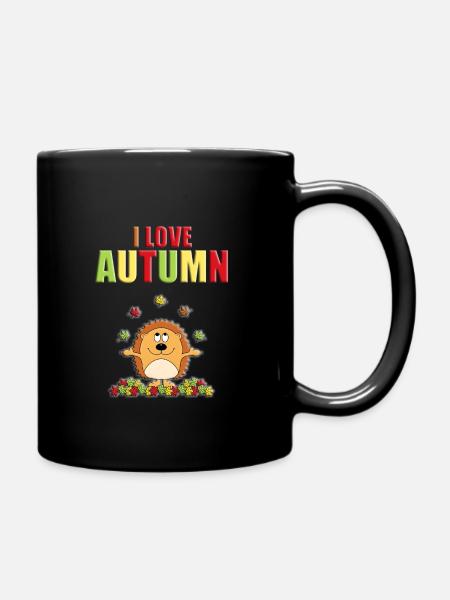 ICH LIEBE DEN HERBST - IGEL - TIER - BLÄTTER - Tasse einfarbig - Schwarz
