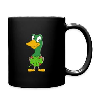ENTE - KLEEBLATT - GLÜCK - GLÜCKSBRINGER - ERPEL - Tasse einfarbig - Schwarz - Rechts
