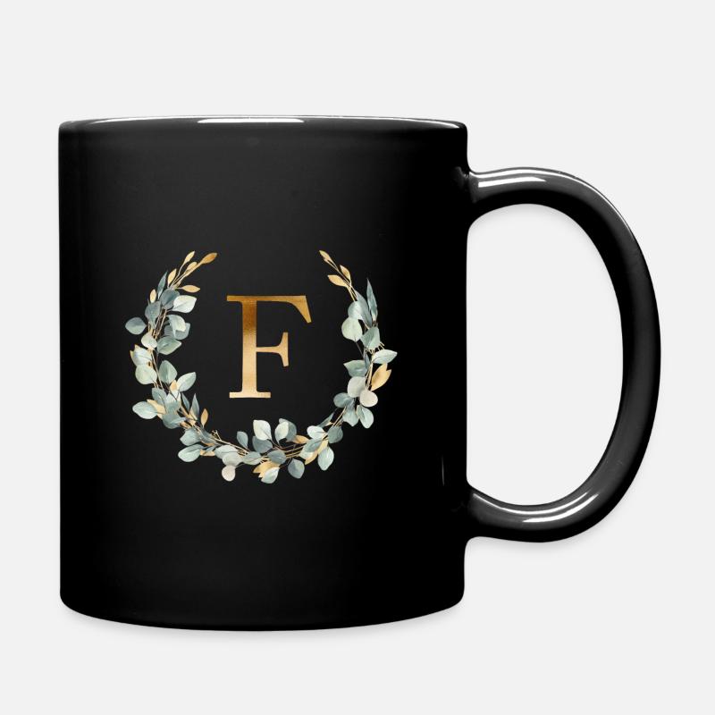 FMonogramme Couronne d’eucalyptus - Mug uni - noir