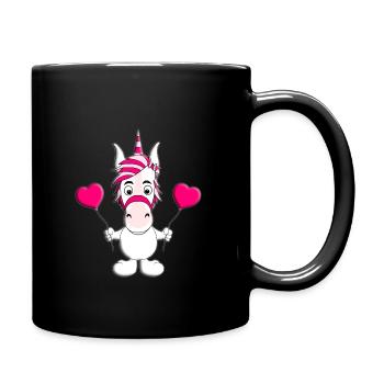 LIEBE - EINHORN - HERZEN - LUFTBALLONS - LOVE - Tasse einfarbig - Schwarz - Rechts