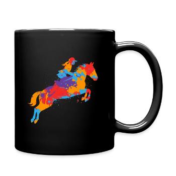 Pferd reiten bunter Reiter Kinder Mädchen Pferde - Tasse einfarbig - Schwarz - Rechts