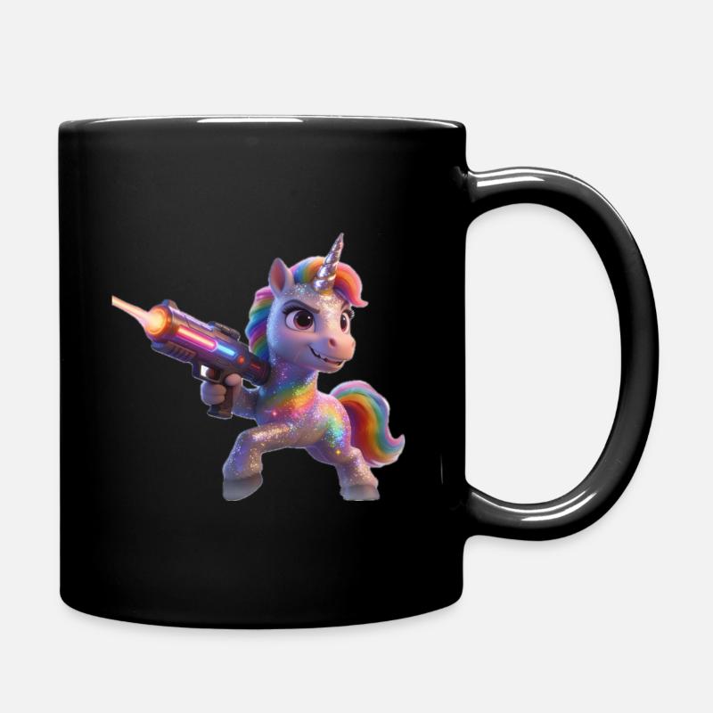 Licorne arc-en-ciel avec pistolet laser - Mug uni - noir