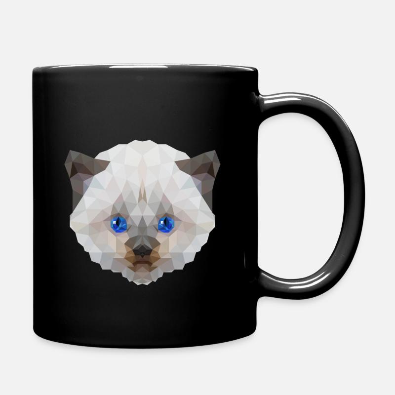 Weiße Katze miaut - süßes Motiv im Polygonstyle - Tasse einfarbig - Schwarz