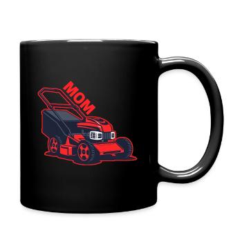 Lawn mower mother mom protects child - Full Colour Mug - black - Right