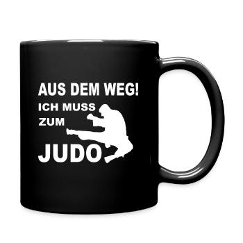 Ich muss zum Judo - Tasse einfarbig - Schwarz - Rechts
