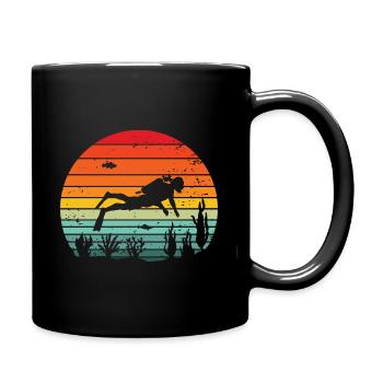 Vintage Taucher Scuba Apnoe freitauchen Schnorchel - Tasse einfarbig - Schwarz - Rechts