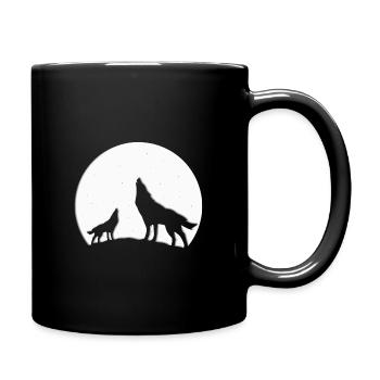 WÖLFE - WOLF - MOND - MONDSCHEIN - TIER - TIERE - Tasse einfarbig - Schwarz - Rechts