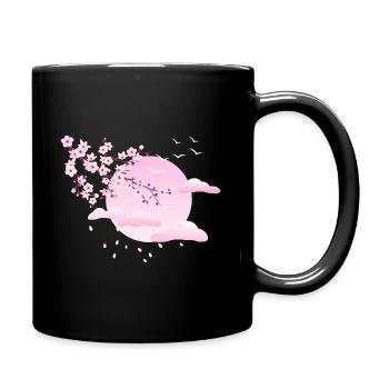 Kirschblüten und Sonnenuntergang Girly Pink - Tasse einfarbig - Schwarz - Rechts