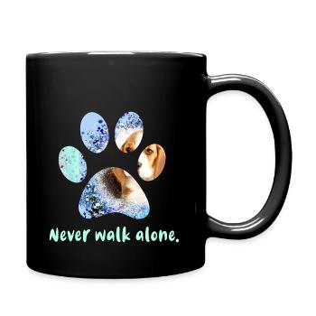 never walk alone,,paw,dog,beagle,pastel - Full Colour Mug - black - Right