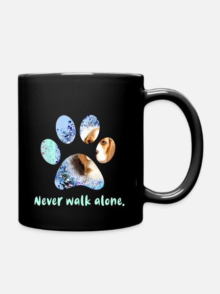 never walk alone,,paw,dog,beagle,pastel - Full Colour Mug - black