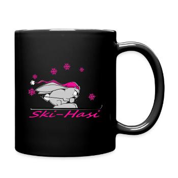 Skihase Schnee süßer Hase Ski Winter Comic lustig - Tasse einfarbig - Schwarz - Rechts